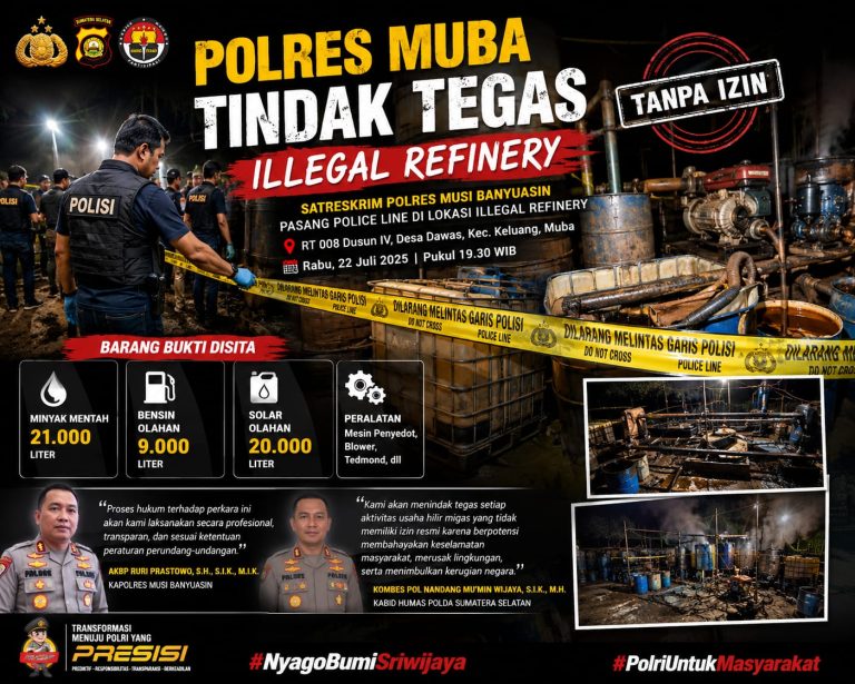 Polda Sumsel Tegaskan Perang Melawan Illegal Refinery, Polres Muba Sita Ribuan Liter BBM