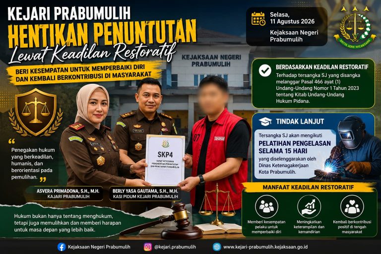 Keadilan Restoratif, Kejari Prabumulih Beri Kesempatan SJ Perbaiki Diri