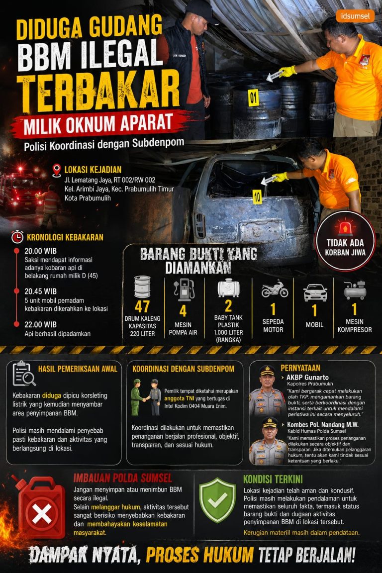 Puluhan Drum Hangus dalam Kebakaran Rumah di Prabumulih, Polisi Periksa Lokasi